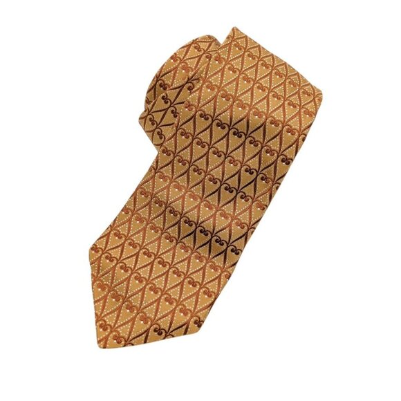 Ike Behar New York Men Silk Patterned Tie Peach Orange Made in USA Classy Event - Picture 1 of 6